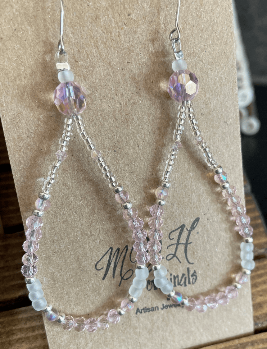 Pastel Sea Beads Teardrop Dangle Earrings featuring small gemstones and stainless steel French wires, elegantly designed for comfort and style.