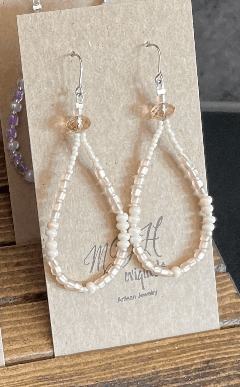 Pastel Sea Beads Teardrop Dangle Earrings featuring small gemstones and stainless steel French wires, elegantly designed for comfort and style.