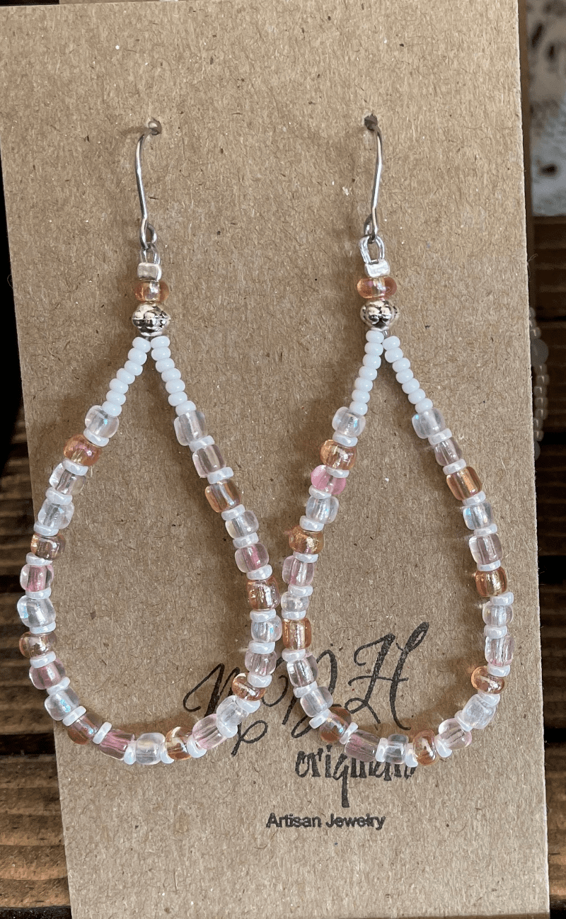 Pastel Sea Beads Teardrop Dangle Earrings featuring small gemstones and stainless steel French wires, elegantly designed for comfort and style.