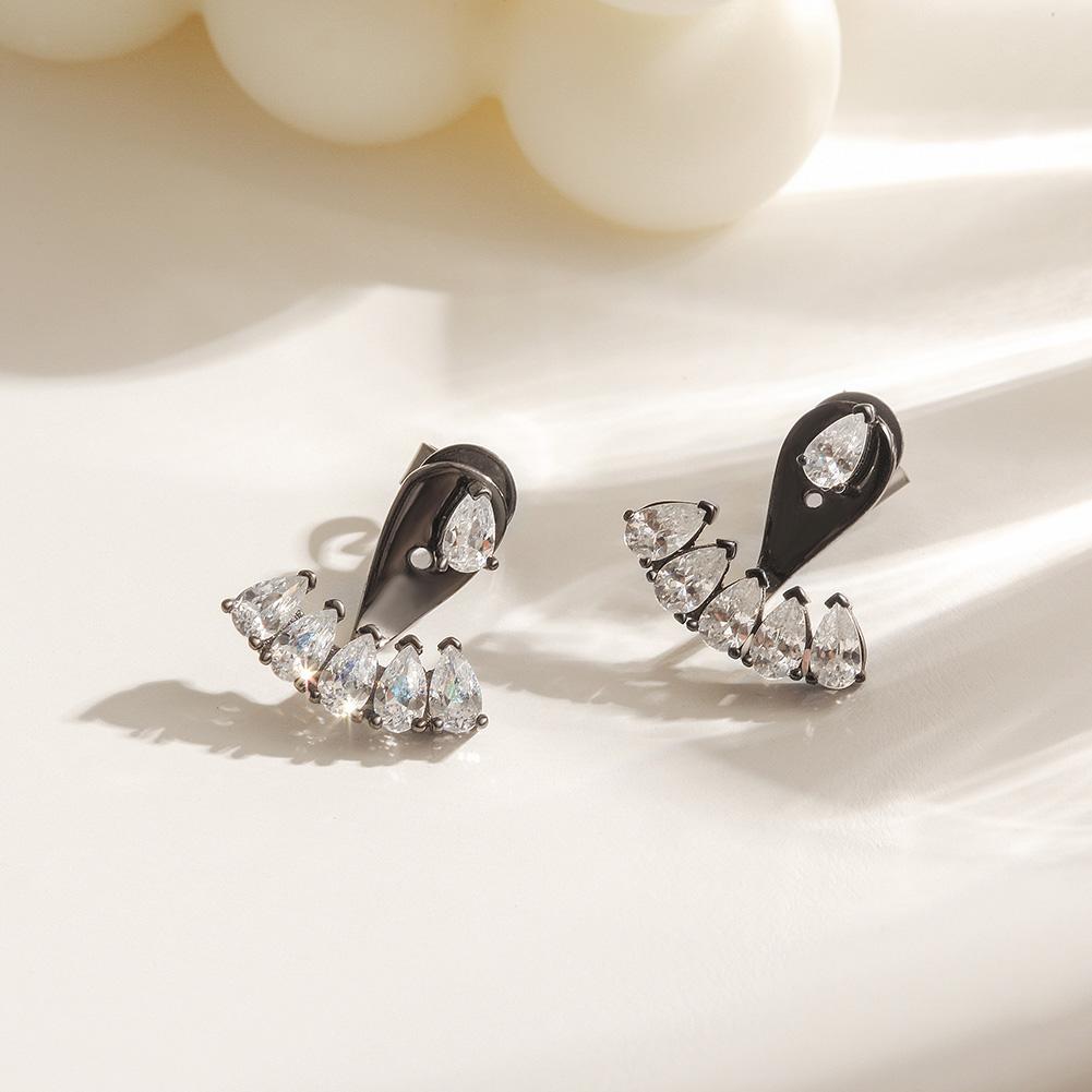 Elegant PAVÉ Ear Jacket Earrings in sterling silver with zircon studs, perfect for everyday wear.