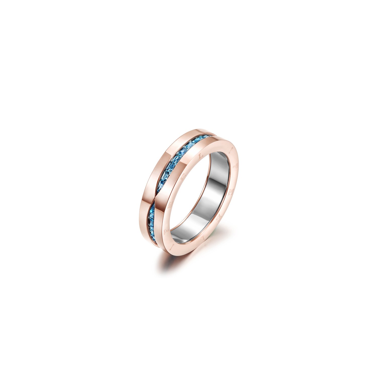 PAVÉ Statement Ring featuring blue CZ stones in a rose gold setting, elegantly displayed in a gift box.