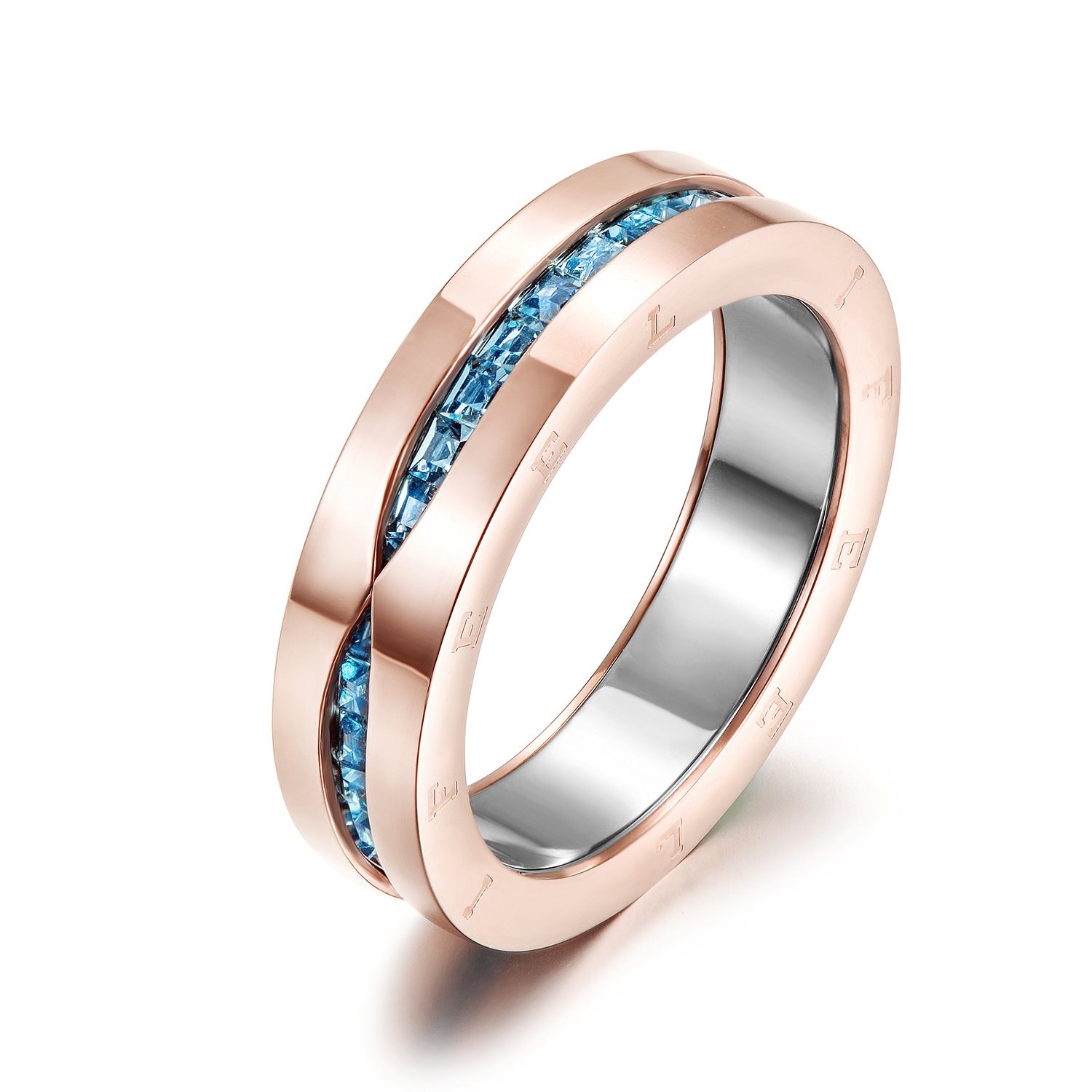 PAVÉ Statement Ring featuring blue CZ stones in a rose gold setting, elegantly displayed in a gift box.