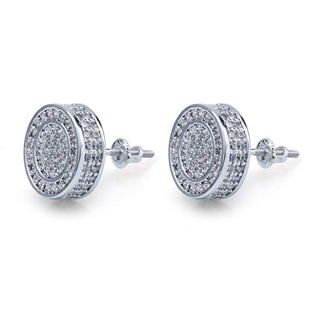 Elegant Pave Disc Stud Earrings embellished with certified crystals, crafted in 18K white gold plating, showcasing a luxurious and timeless design.