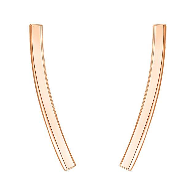 Elegant Pav'e Elements Curved Bar Studs in 14K Rose Gold with white AAAAA stones, showcasing a sophisticated design.