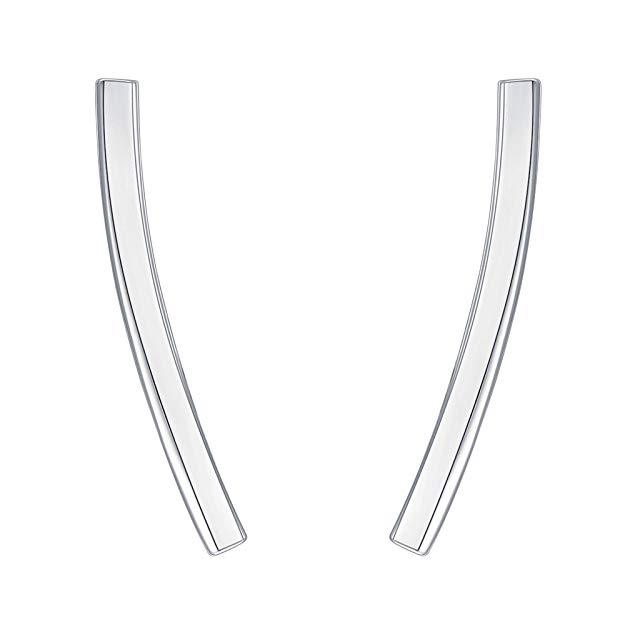 Pav'e Elements Curved Bar Studs in 14K White Gold featuring white AAAAA stones, elegantly designed for comfort and style.