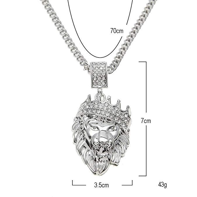 Pave King of the Jungle Lion Crown Pendant Necklace in 18K White Gold, featuring intricate detailing and a luxurious design.