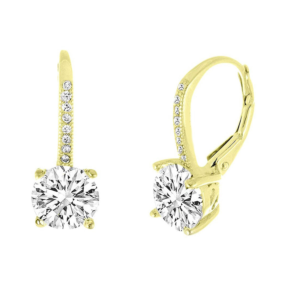 Elegant Pave Leverback Earrings in 18K Gold featuring sparkling Elements, available in white, yellow, and rose gold tones.