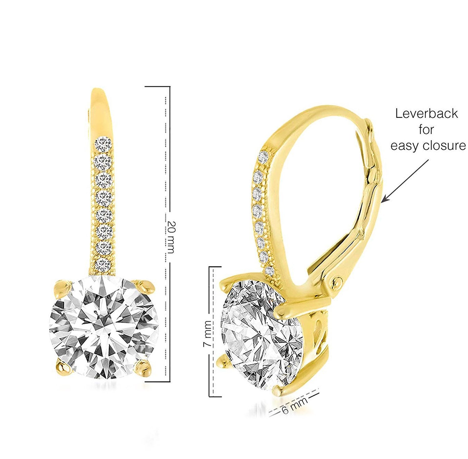 Elegant Pave Leverback Earrings in 18K Gold featuring sparkling Elements, available in white, yellow, and rose gold tones.