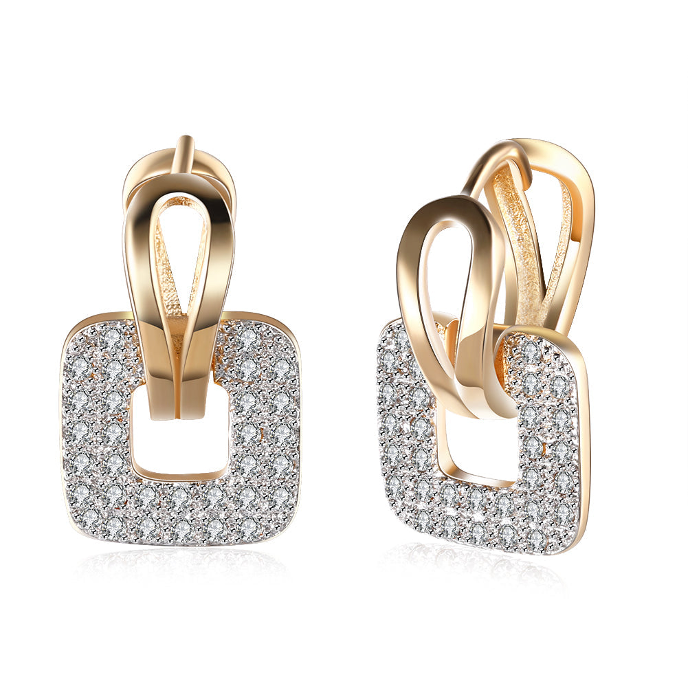 Elegant Pave Square Huggie Earring in 18K Gold Plated, showcasing its luxurious design and hypoallergenic features.