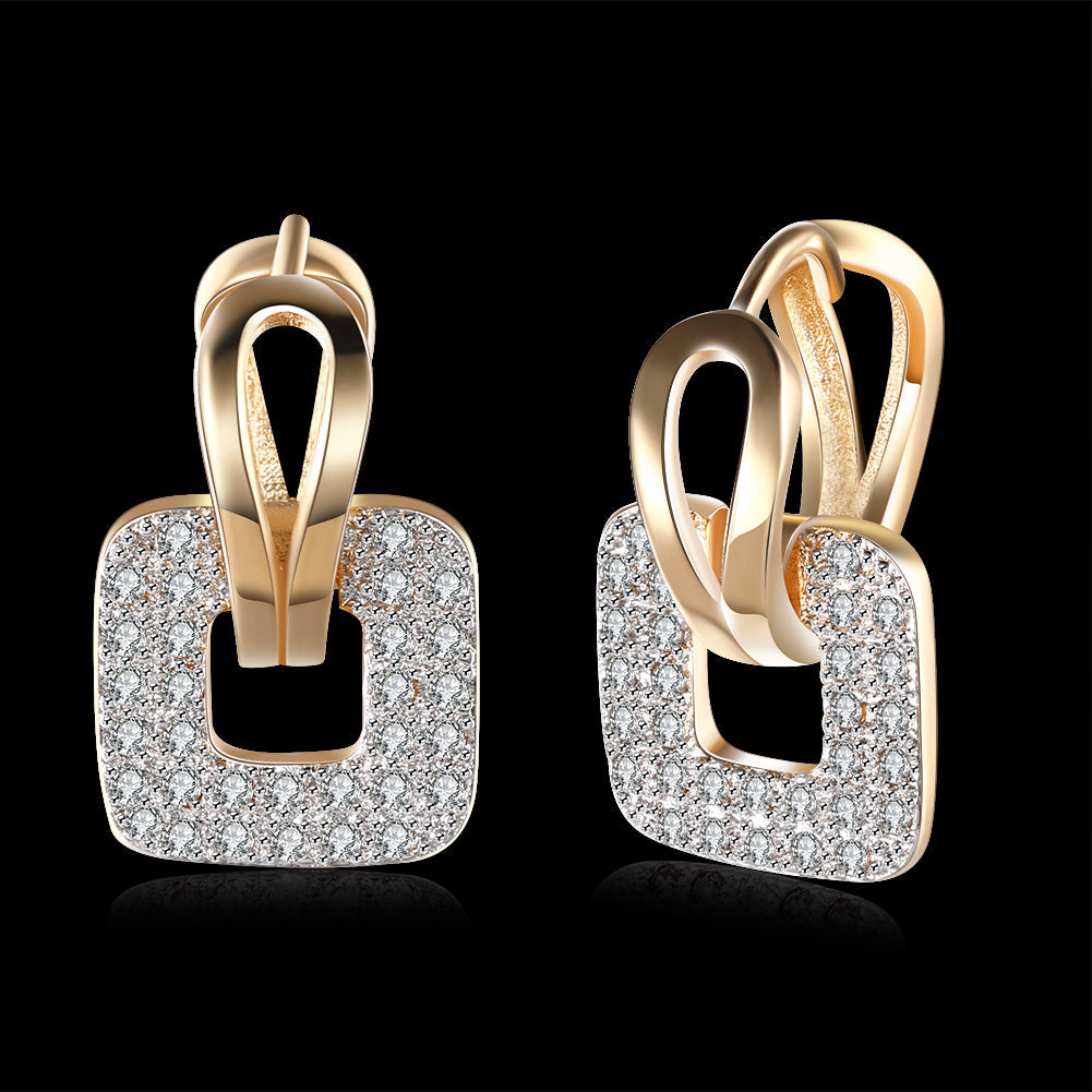 Elegant Pave Square Huggie Earring in 18K Gold Plated, showcasing its luxurious design and hypoallergenic features.