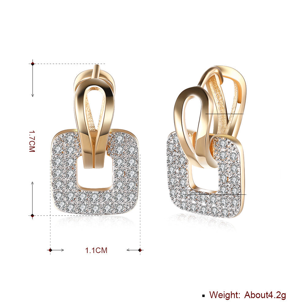 Elegant Pave Square Huggie Earring in 18K Gold Plated, showcasing its luxurious design and hypoallergenic features.