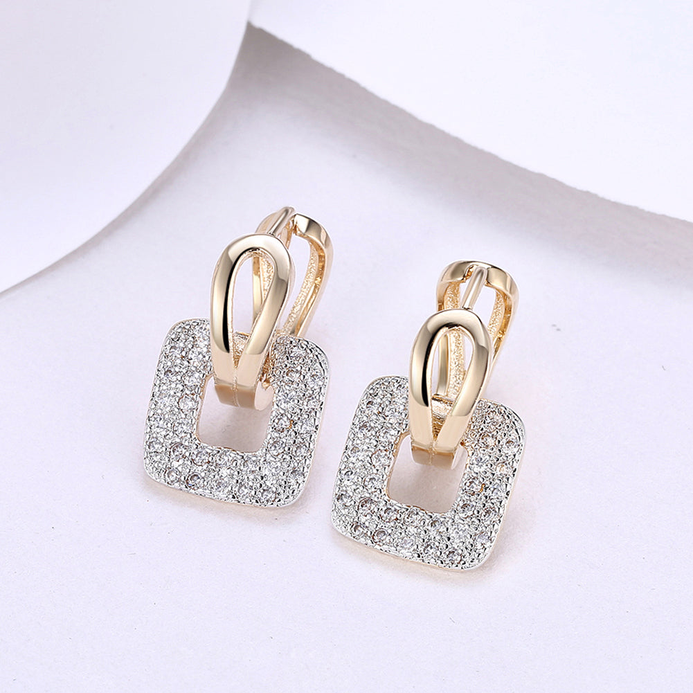 Elegant Pave Square Huggie Earring in 18K Gold Plated, showcasing its luxurious design and hypoallergenic features.