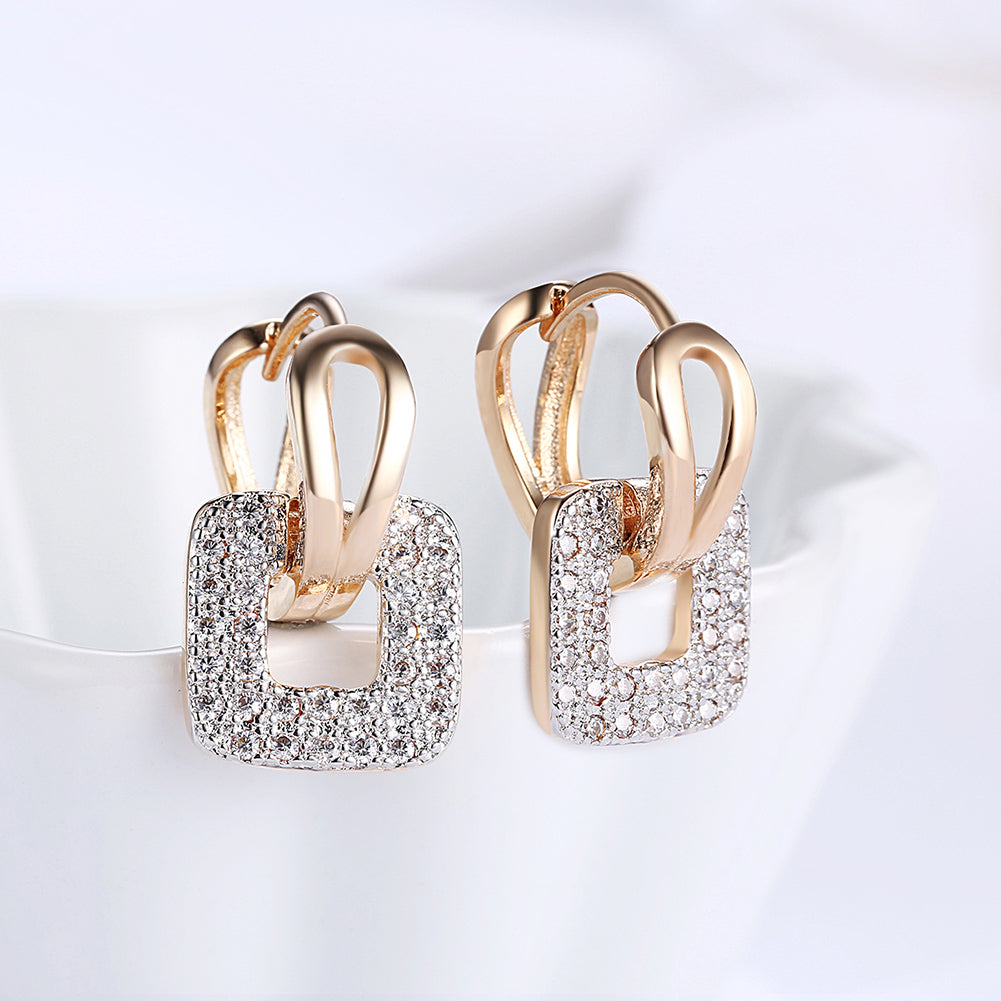 Elegant Pave Square Huggie Earring in 18K Gold Plated, showcasing its luxurious design and hypoallergenic features.