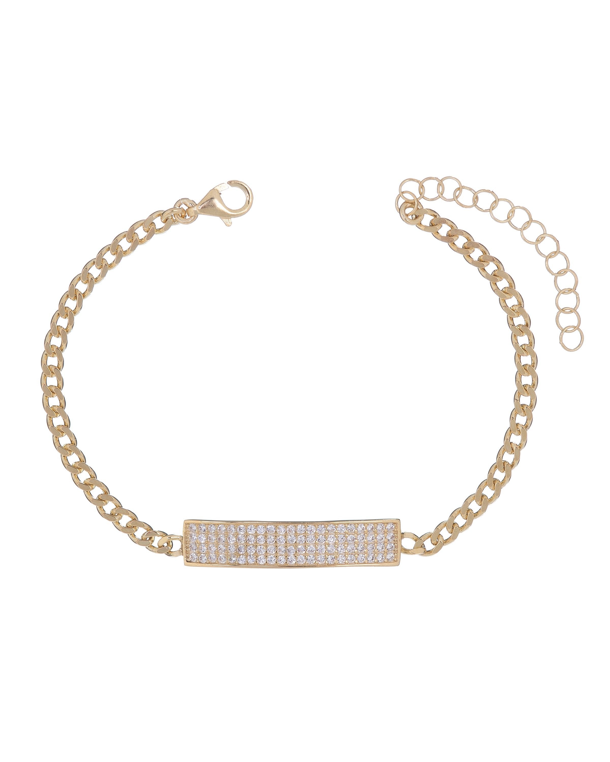 Elegant Pave White Topaz Chain Bracelet in 18K rose gold plating, featuring sparkling crystals and a lobster clasp, perfect for any occasion.