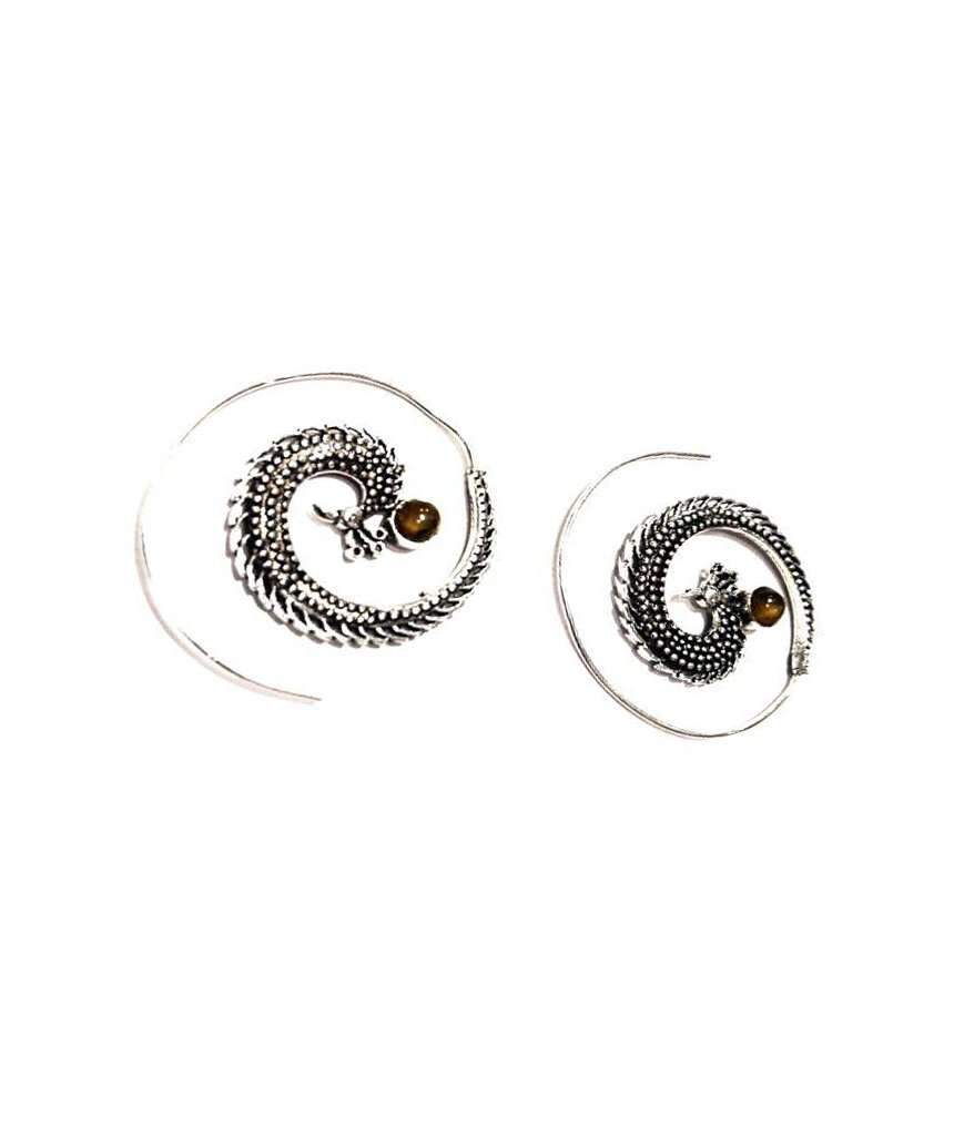 A pair of elegant Peacock Swirl Earrings made from brass and silver, featuring a unique swirl design, perfect for sensitive skin.