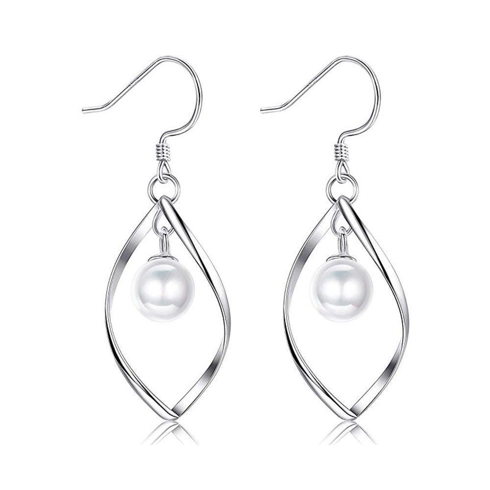 Elegant Pearl Drop Twist Drop Earrings designed in Italy, featuring 18K white gold plating and embellished with sparkling Austrian crystals.