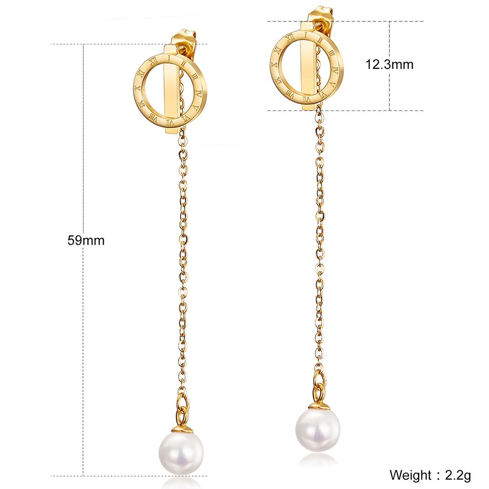 Elegant Pearl Front/Back Dangle Earrings made of surgical stainless steel with 14K gold PVD plating, featuring a unique design.