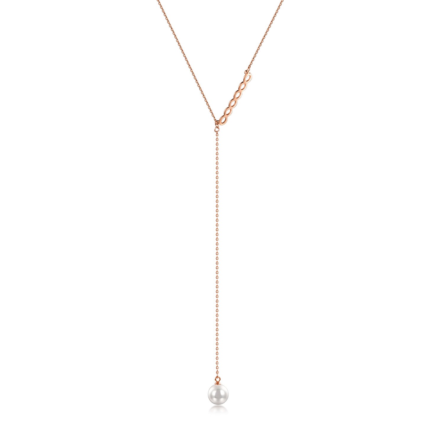 Elegant Pearl Lariat Necklace made from surgical stainless steel with 14K gold plating, featuring a beautiful pearl accent.