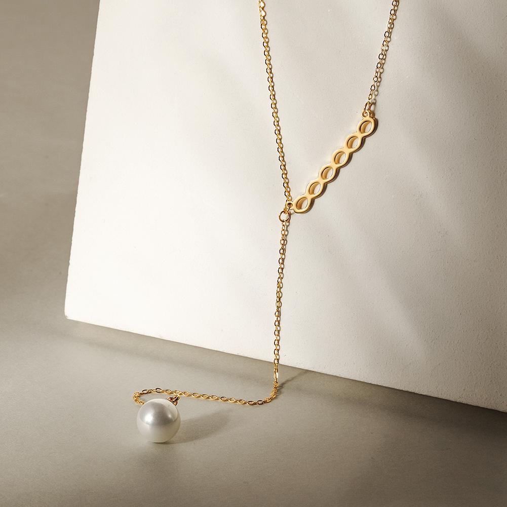 Elegant Pearl Lariat Necklace made from surgical stainless steel with 14K gold plating, featuring a beautiful pearl accent.