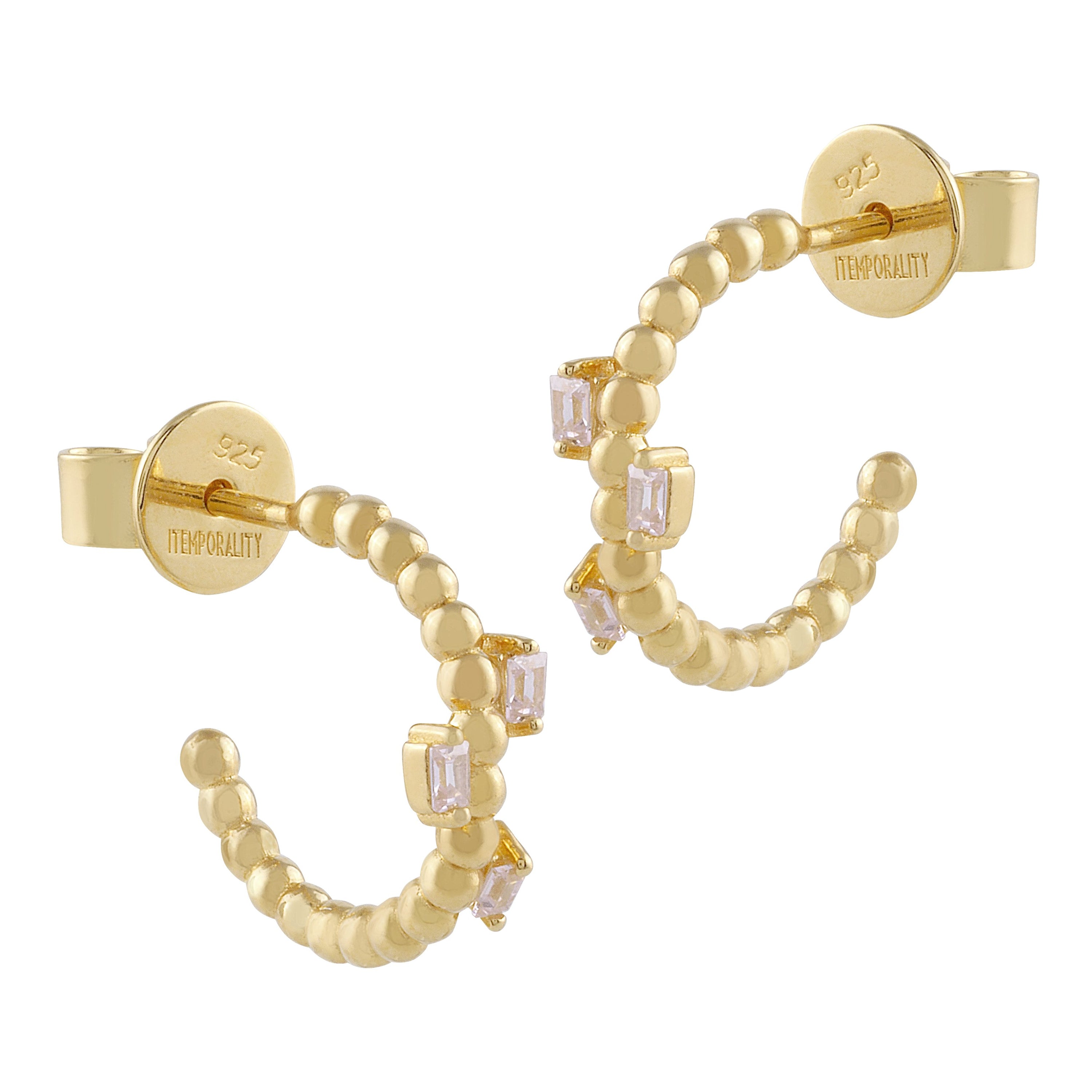 Pendientes aro en oro amarillo con circonitas rosa claro, elegante y sofisticado, ideal para cualquier ocasión.