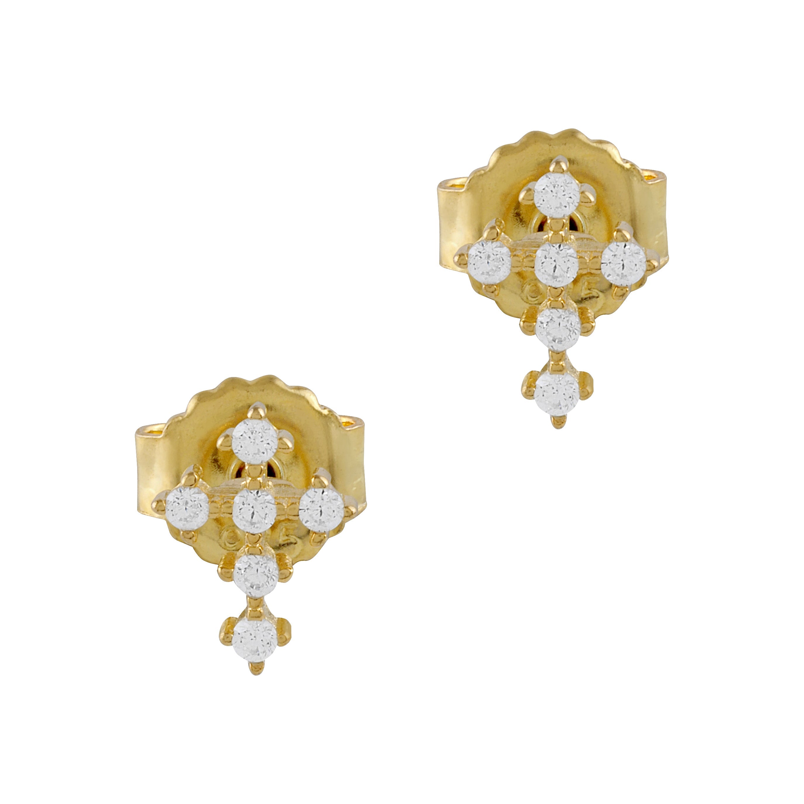 Pendientes Cruz Templaria de Plata bañados en oro amarillo con circonitas blancas, elegantes y sofisticados.