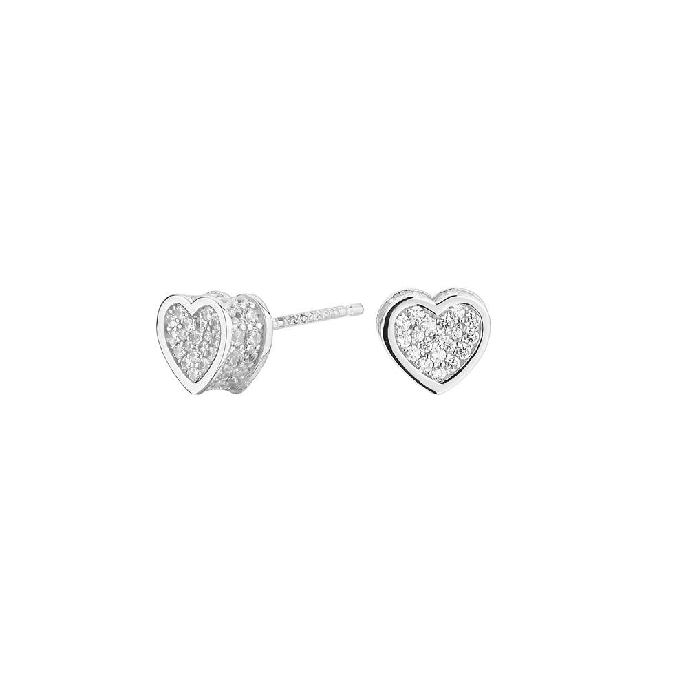 Pendientes Cube Corazón Plata con circonitas brillantes, elegantes y modernos.