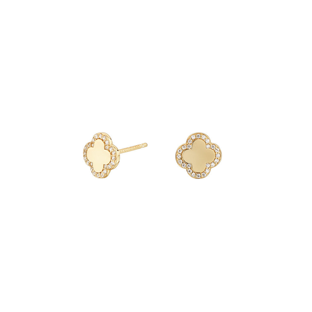 Pendientes Cube Flor Bañado en Oro con diseño floral moderno y chapado en oro, elaborados en Plata de Primera Ley.