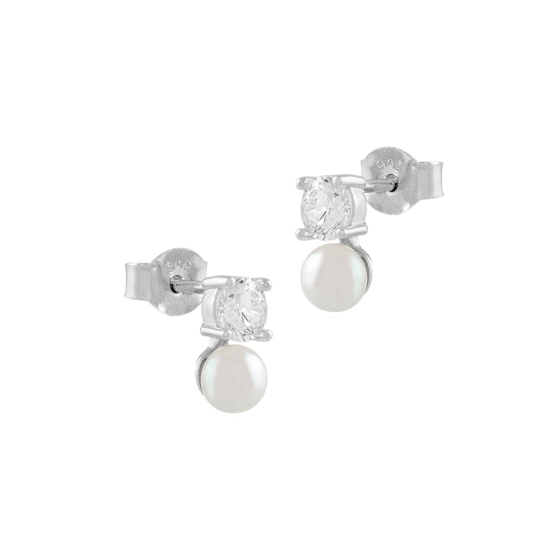 Pendientes de plata de ley 925 con circonita blanca y colgante de perla, elegantes y sofisticados.