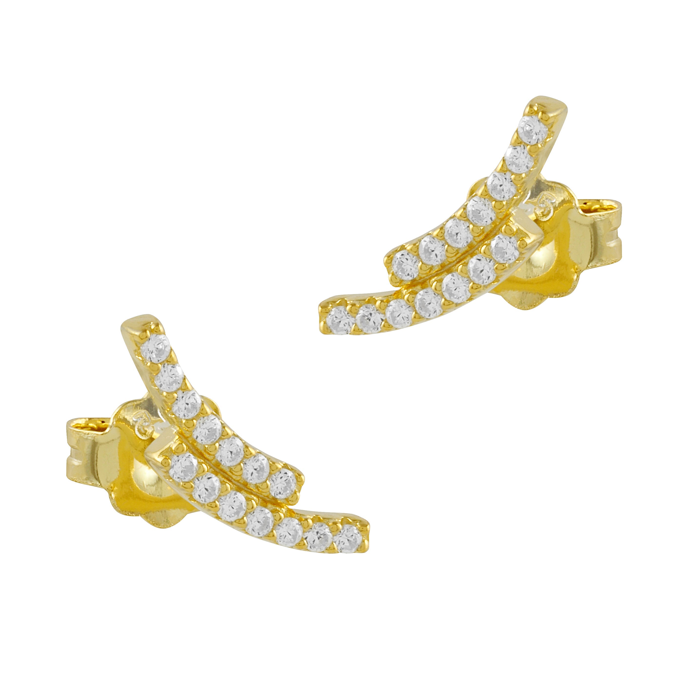 Pendientes Estelas en plata bañada en oro con circonitas blancas, elegantes y modernos, perfectos para ocasiones especiales.