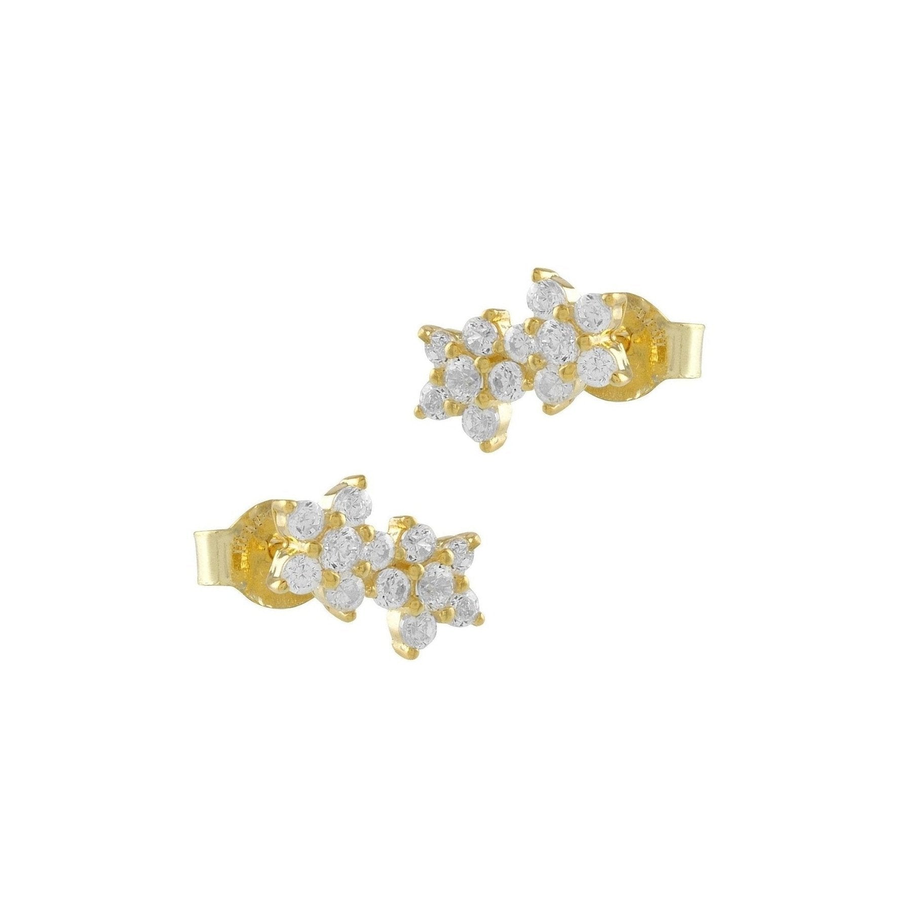 Pendientes de flores en plata bañada en oro amarillo con circonitas blancas, elegantes y sofisticados.