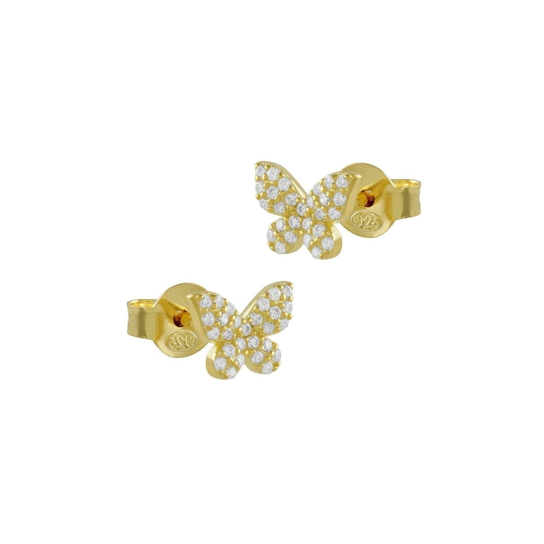 Pendientes Mariposa de Plata bañados en Oro con Circonitas blancas, elegantes y sofisticados, perfectos para cualquier ocasión.