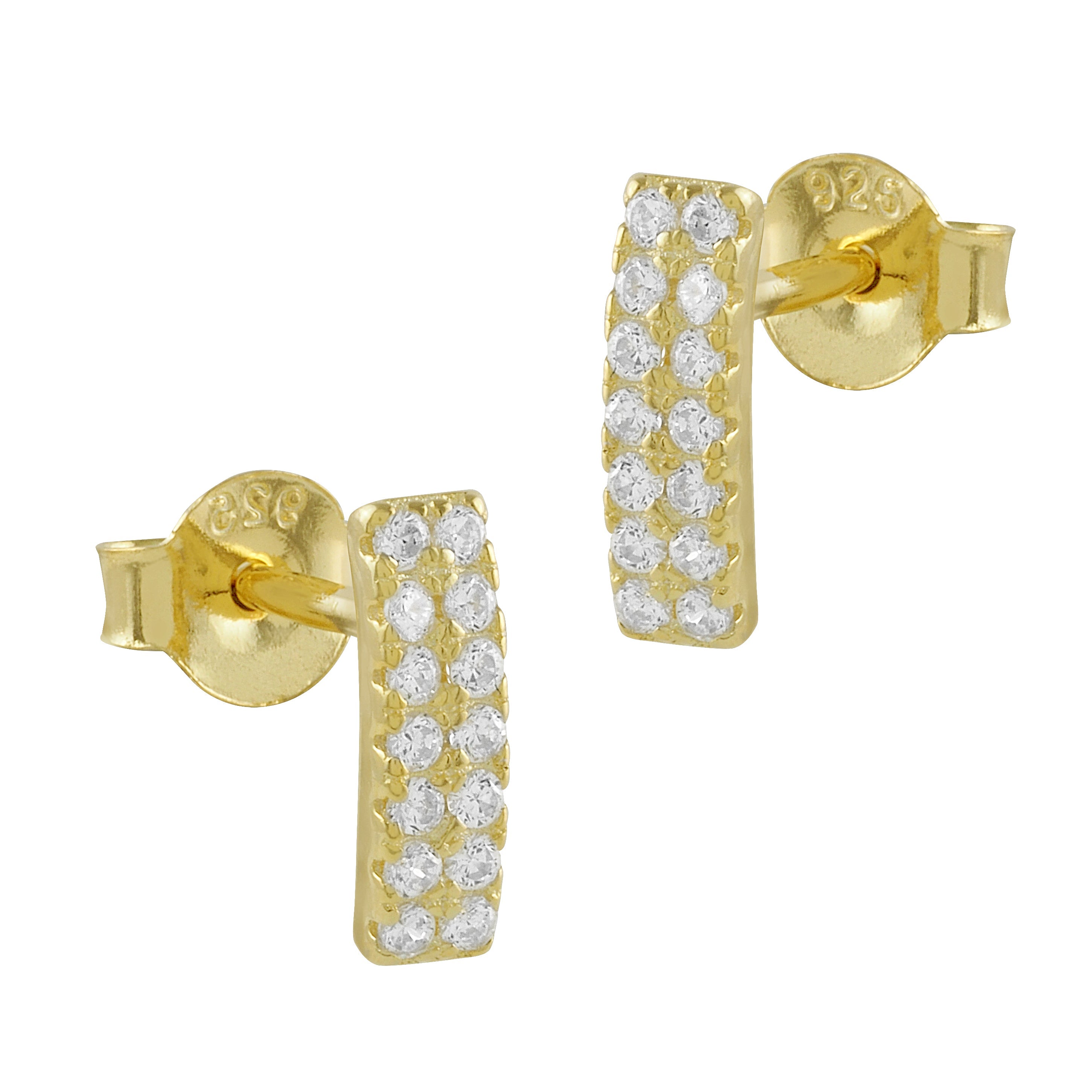 Pendientes de plata bañados en oro con circonitas blancas, elegantes y sofisticados, perfectos para cualquier ocasión.