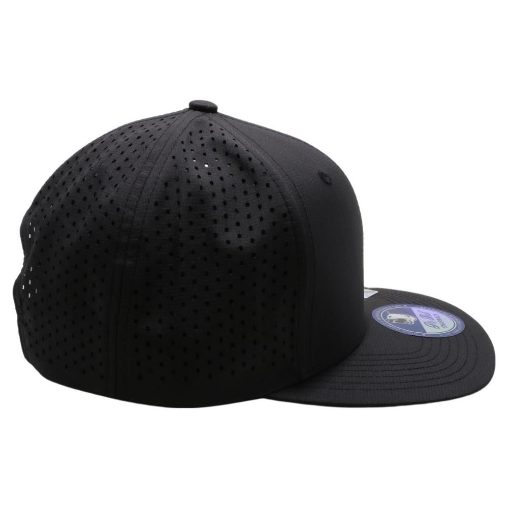 A pack of six perforated flat-bill snapback hats in various colors, showcasing their stylish design and high-quality material.