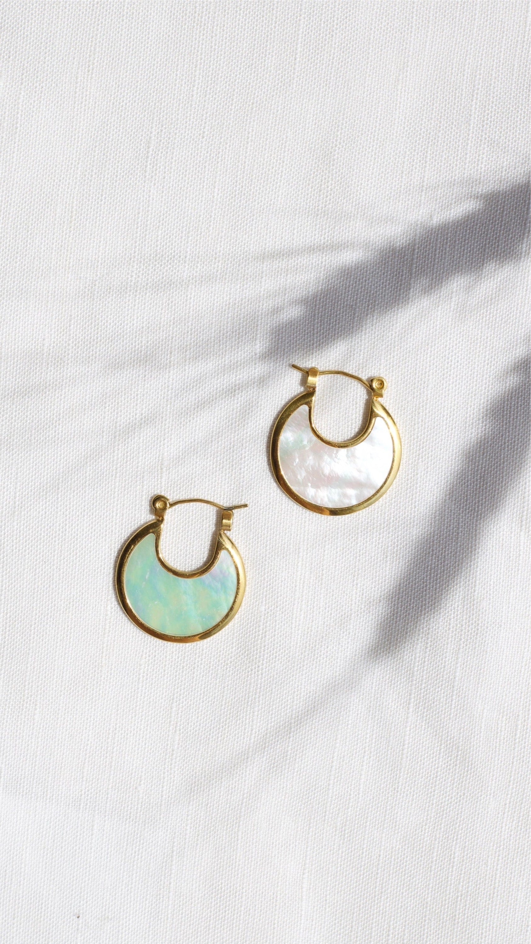 Peri Ocean Hoops featuring vibrant colors and gold accents, made from Mother of Pearl Shell and stainless steel.