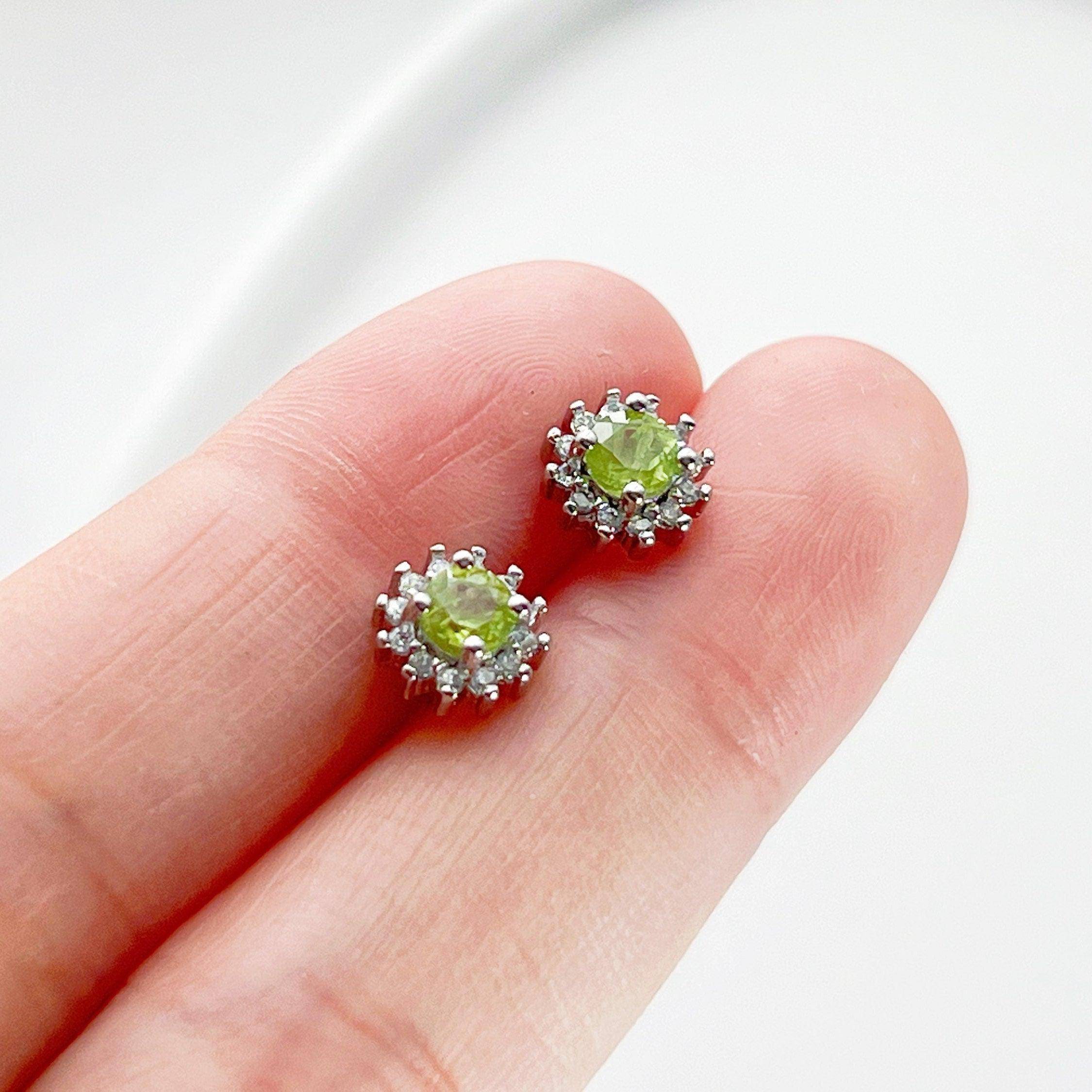 Elegant Peridot Earrings featuring natural green gemstones set in sterling silver, perfect for August birthdays.