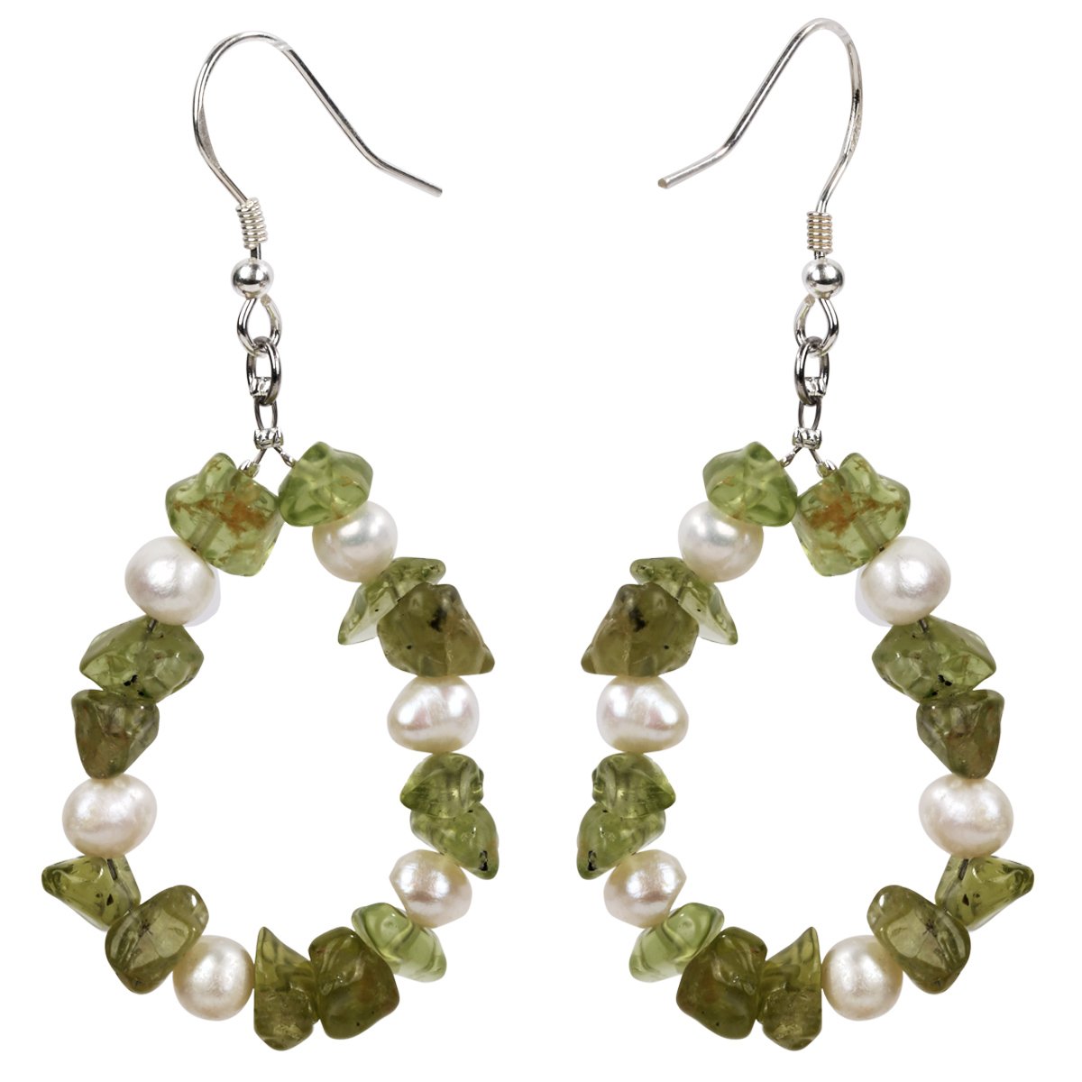 Handmade Peridot Pearl 925 Sterling Silver Drop Dangle Earrings featuring a water drop design, perfect for elegant occasions.