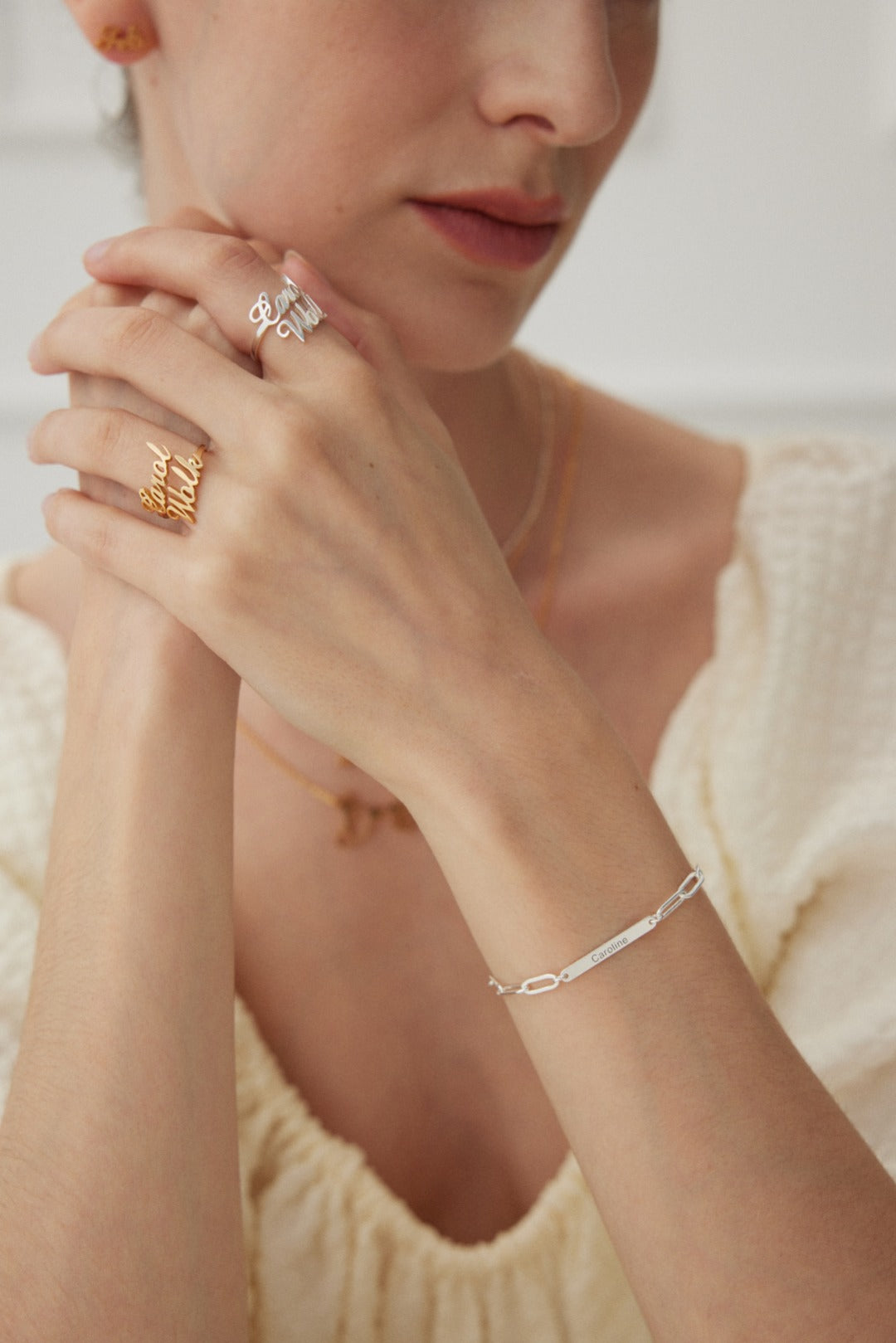 A beautiful Personalized Custom Letter Silver Bracelet featuring engraved letters, made from high-quality 925 Sterling Silver, displayed elegantly.