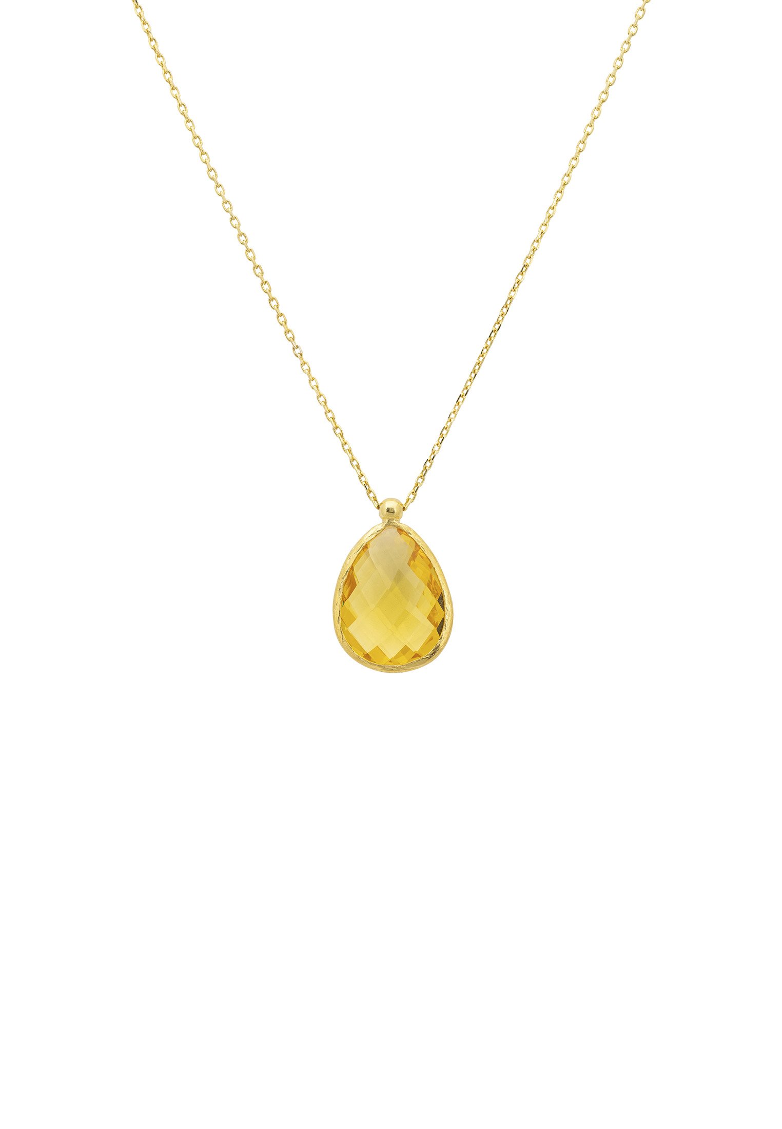 Elegant Petite Drop Necklace featuring a teardrop citrine gemstone set in gold-dipped sterling silver.