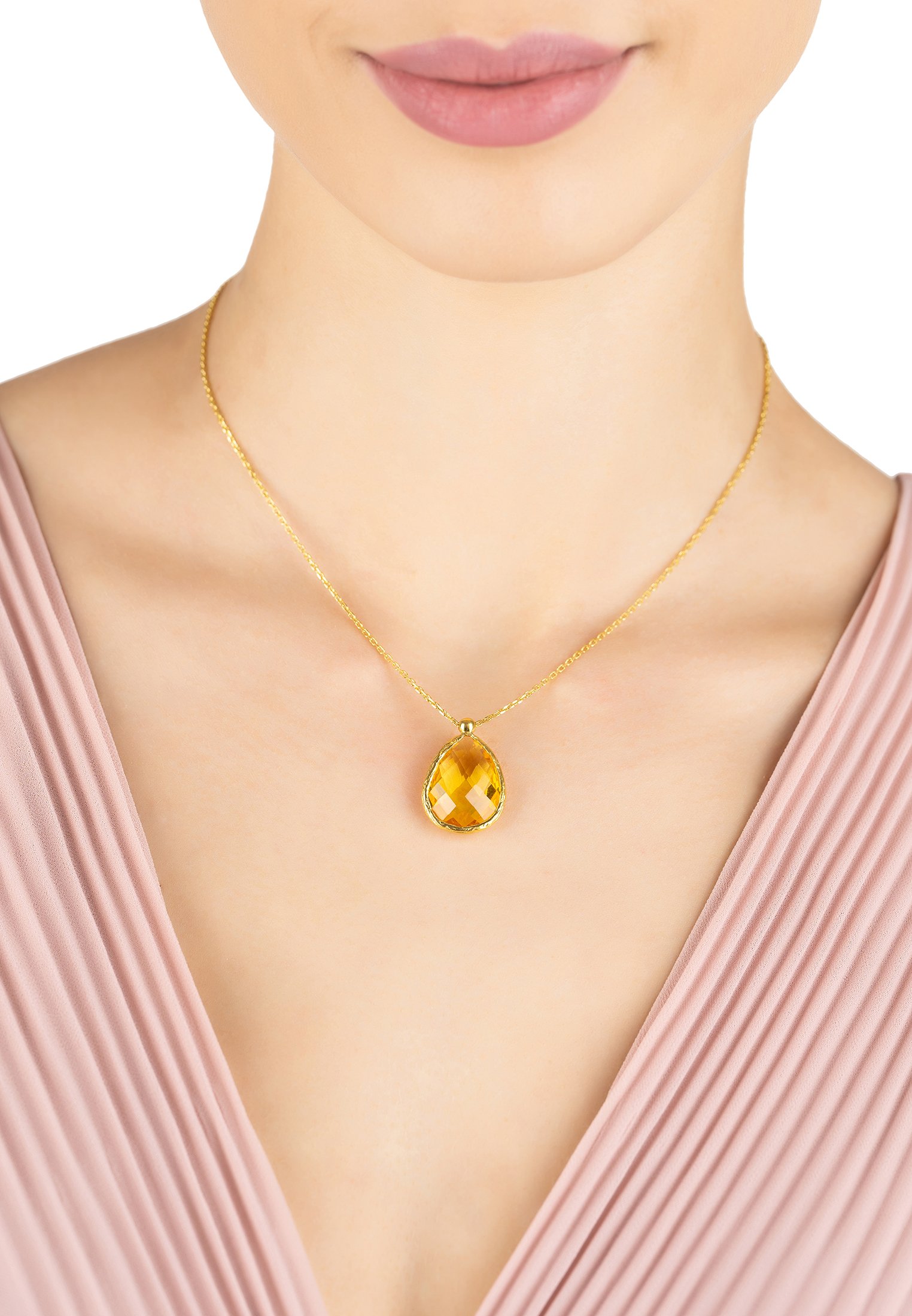 Elegant Petite Drop Necklace featuring a teardrop citrine gemstone set in gold-dipped sterling silver.