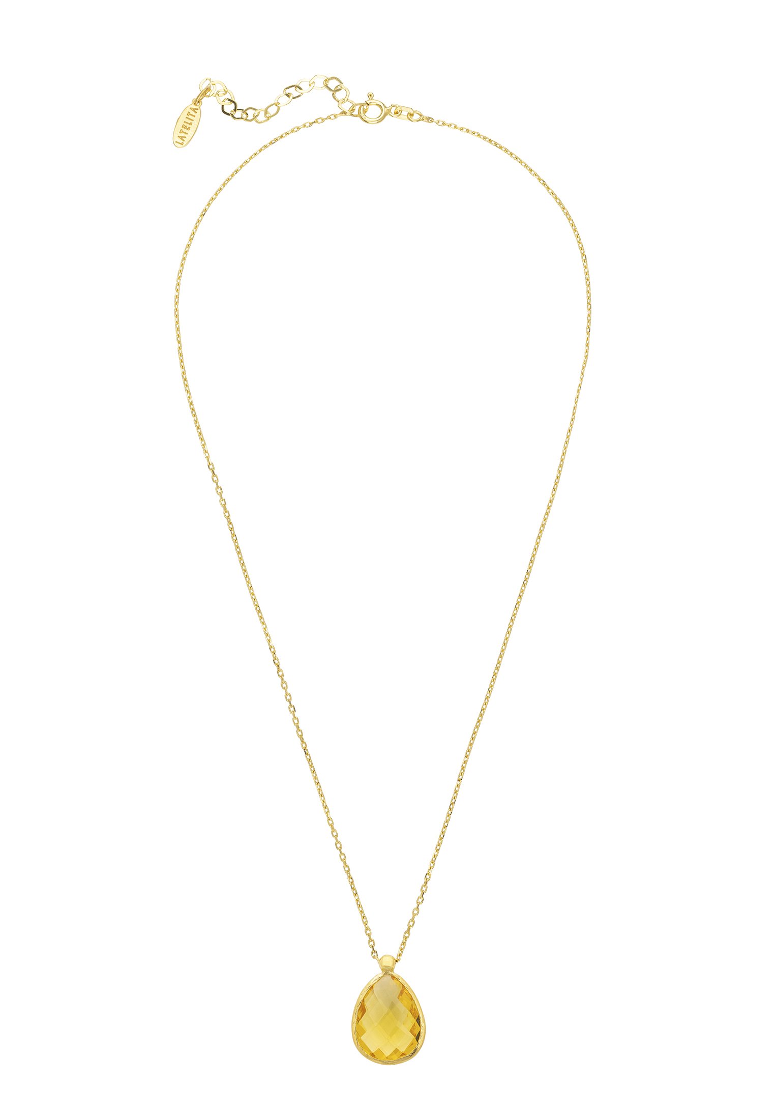 Elegant Petite Drop Necklace featuring a teardrop citrine gemstone set in gold-dipped sterling silver.