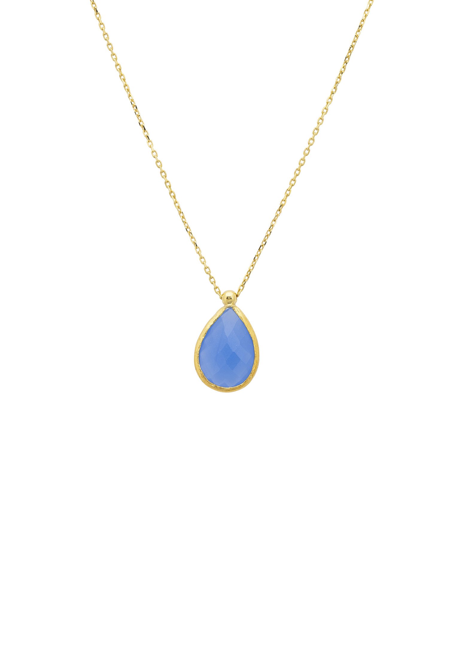 Elegant Petite Drop Necklace in Gold featuring a Dark Blue Chalcedony gemstone, beautifully crafted with a teardrop design.