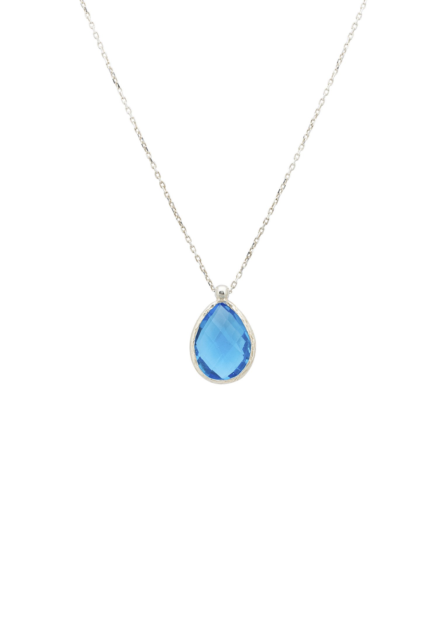 Petite Drop Necklace featuring a teardrop Blue Topaz gemstone set in 925 sterling silver, showcasing elegance and vibrant color.