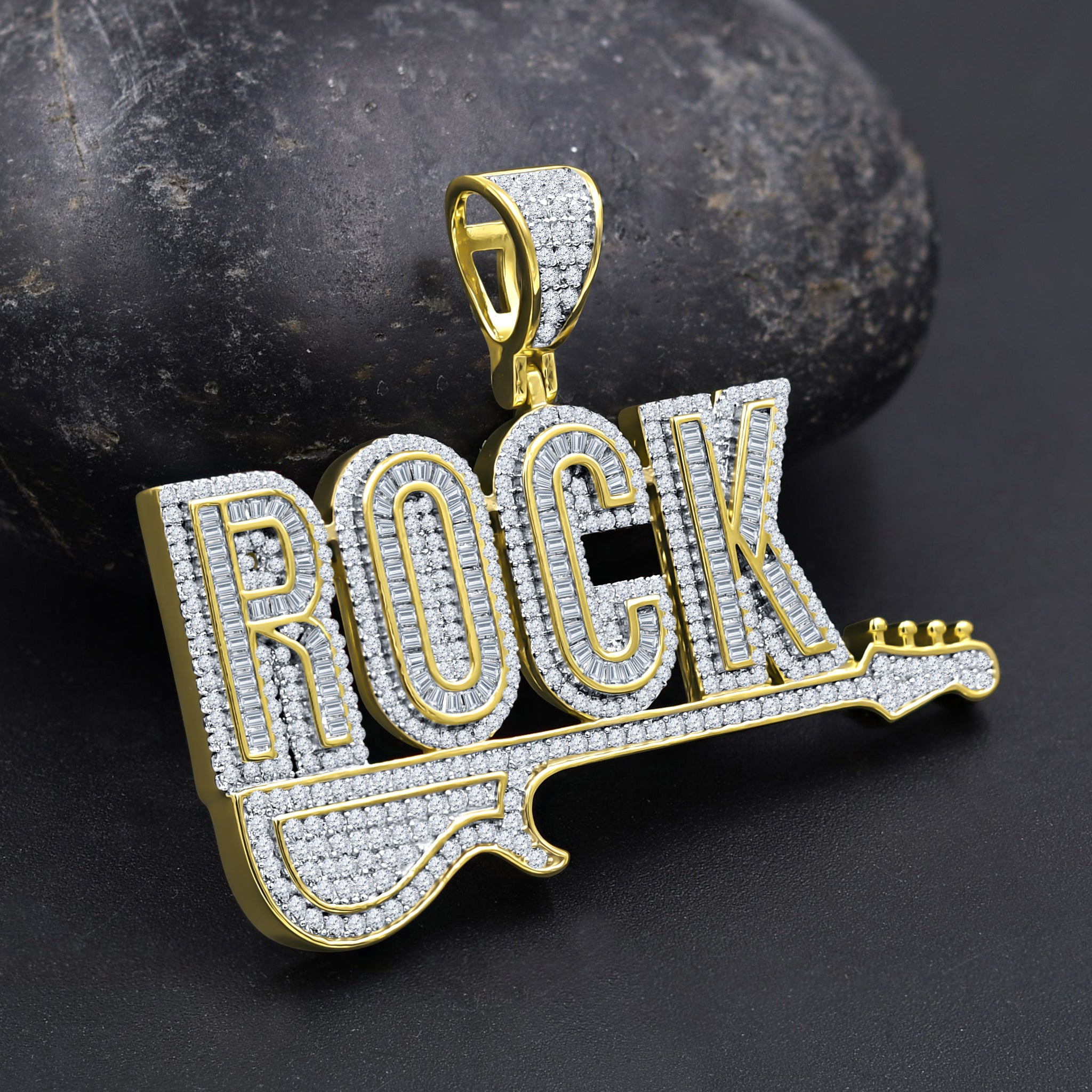 PETRA Sterling Silver Pendant featuring a guitar design adorned with sparkling cubic zircon stones, showcasing its elegant craftsmanship.