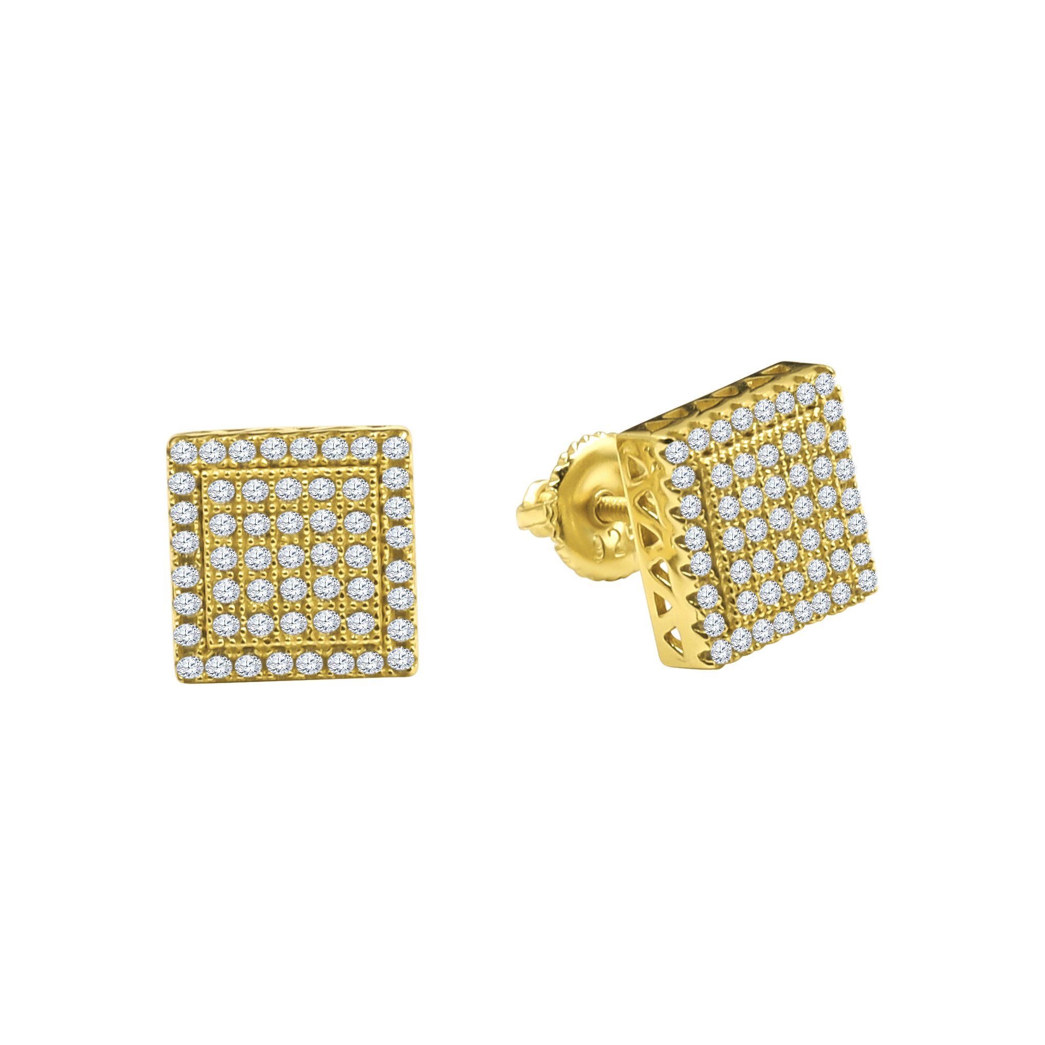 Piazza Screw Back earrings featuring blonde ear tops and sparkling white cubic zirconia stones, elegantly designed for charm and allure.