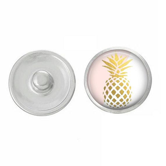 A collection of Pineapple Themed Snaps in vibrant colors, showcasing their round shape and intricate design, perfect for jewelry customization.