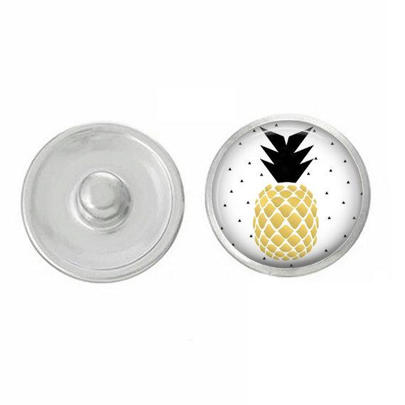 A collection of Pineapple Themed Snaps in vibrant colors, showcasing their round shape and intricate design, perfect for jewelry customization.