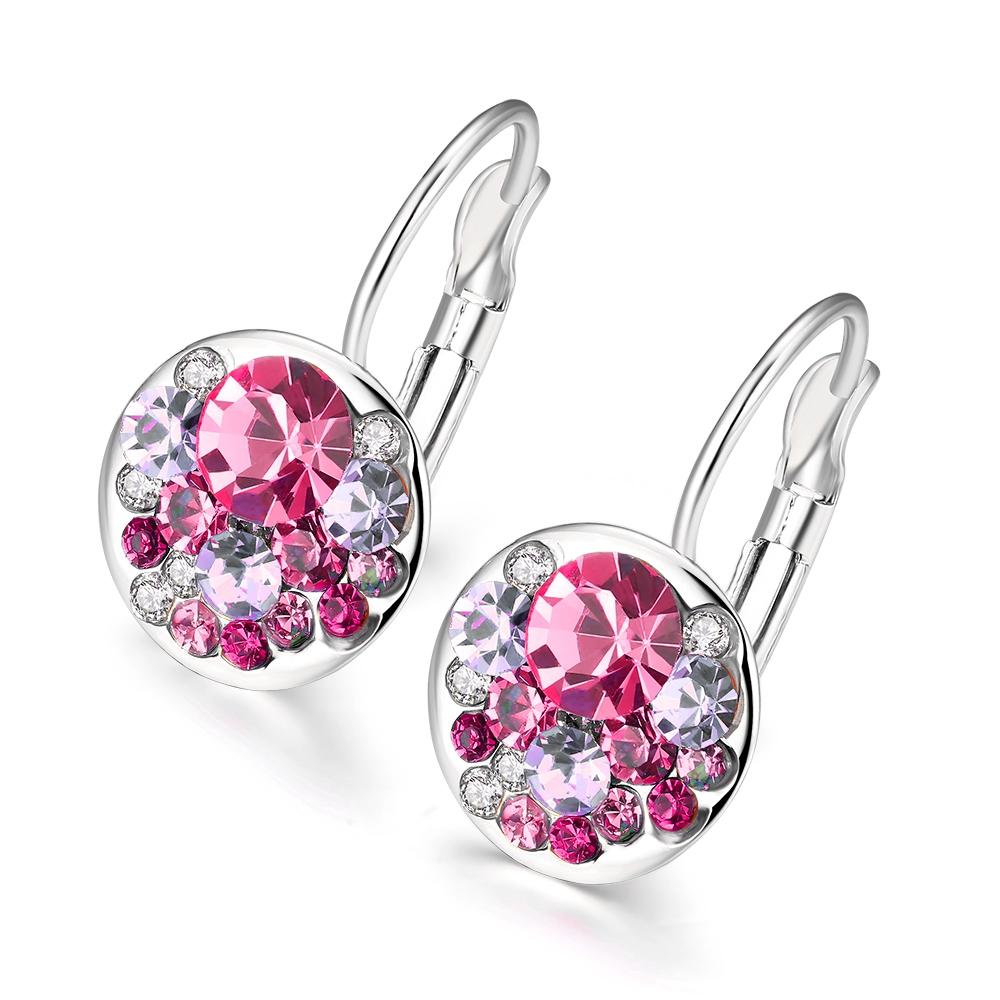 Elegant Pink Periwinkle Leverback Earrings crafted in 18K white gold, featuring certified crystals and a lightweight design.