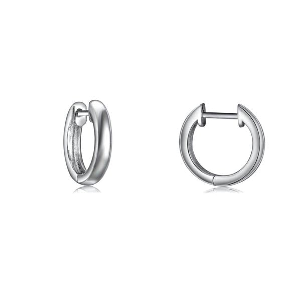 Plain silver huggie earring made of 925 sterling silver with white gold finish and white sapphire stone.