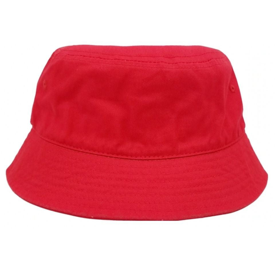 A pack of six plain washed cotton fisherman bucket hats in various colors, showcasing their classic design and comfortable fabric.