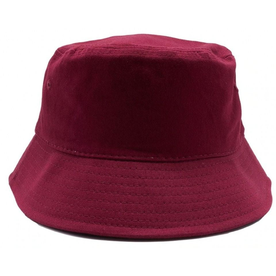 A pack of six plain washed cotton fisherman bucket hats in various colors, showcasing their classic design and comfortable fabric.